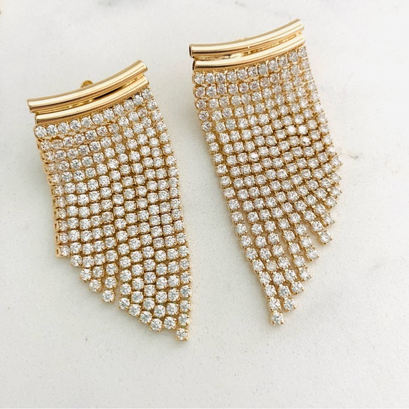 Gold Fringe Earrings. Hoop Fringe Earrings - Picture 6 of 9